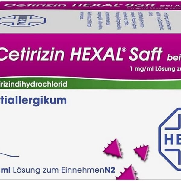 CETIRIZIN HEXAL Allergy Juice 150ml bottle with measuring cup