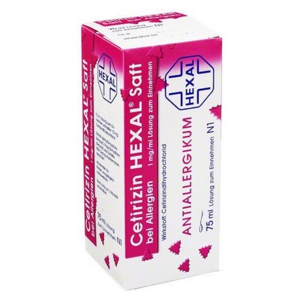 CETIRIZIN HEXAL Allergy Juice 75ml bottle with measuring cup