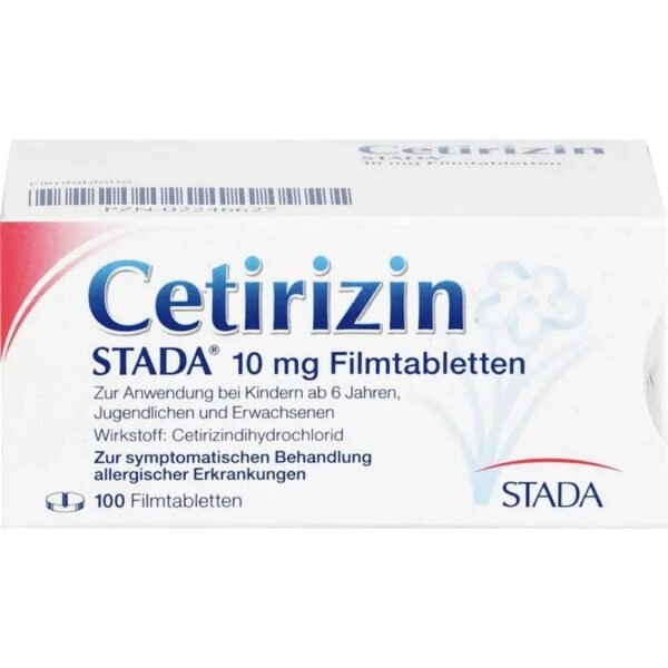100-count package of CETIRIZIN STADA 10mg film-coated allergy tablets