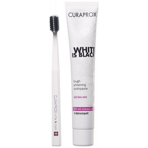CURAPROX white is black charcoal toothpaste mild + brush, 1 pcs