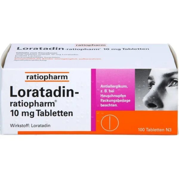 100-count professional package of Loratadin-ratiopharm 10mg allergy tablets