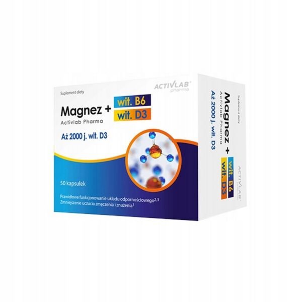 Activlab,Magnesium + Vitamin B6 + Vitamin D3 IMMUNITY FATIGUE 50 capsules,Magnez + Witamina B6 + Witamina D3 ZMĘCZENIE ODPORNOŚCI 50 kapsułek
