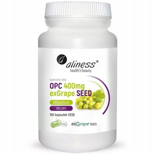 Aliness,ALINESS OPC 400 mg Grape Seeds 100 Vegetarian Capsules ANTIOXIDANT,ALINESS OPC 400 mg Pestki Winogron 100 Kapsułek Wegetariańskich PRZECIWUTLENIACZ PRZECIWUTLENIACZ