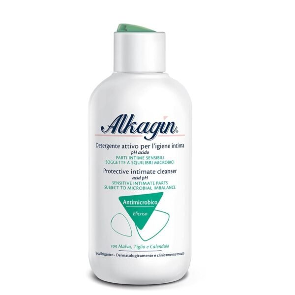 Institute Ganassini S.p.A.,Alkagin Soothing Active Cleansing Solution with Helichrysum for Intimate Hygiene 250 ml,Alkagin Soluzione Detergente Attiva Lenitivo con Elicriso Per Igiene Intima 250 ml