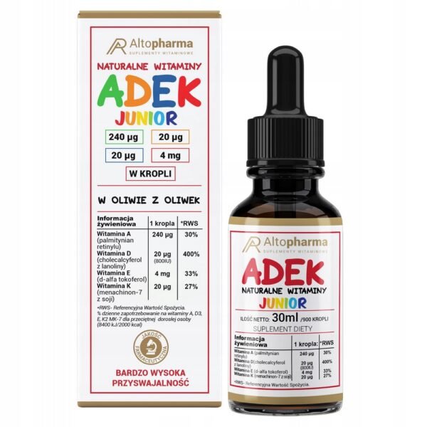 Alto Pharma ,ADEK Junior Dietary supplements for children Vitamin,30 ml,ADEK Junior Suplementy diety dla dzieci Witamina, 30 ml