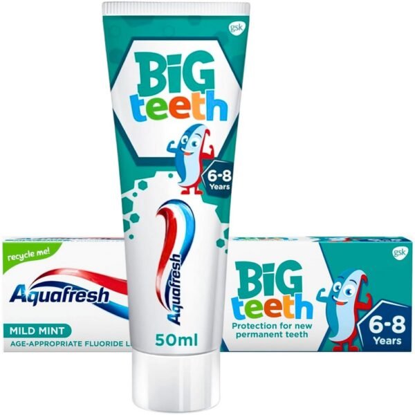 SmithKline Beecham,Aquafresh Big Teeth Toothpaste for Children 6-8 Years Permanent Teeth 50ml,Pasta do Zębów dla Dzieci Aquafresh Big Teeth 6-8 Lat Zęby Stałe 50ml