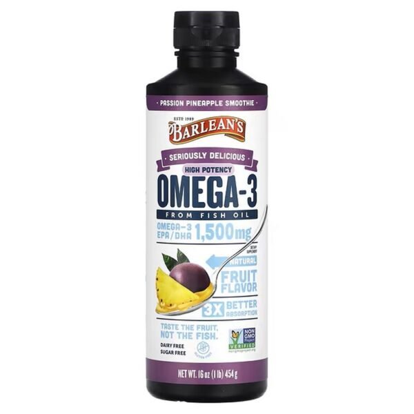 Barlean's, Seriously Delicious, Omega-3 from Fish Oil, Passion Pineapple Smoothie, 1,500 mg, 454 g (1 lb.),Barlean's, Seriously Delicious, Omega-3 aus Fischöl,Passions-Ananas-Smoothie, 1.500 mg, 454 g (1 lb.)
