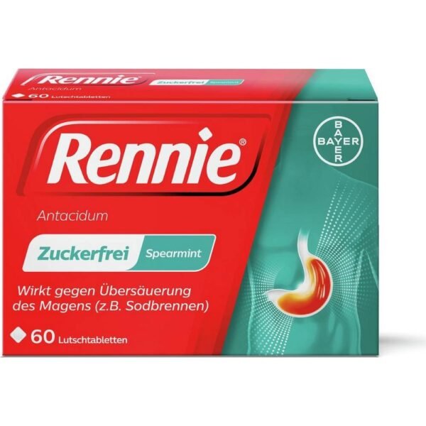 Bayer Rennie Antacidum Spearmint Lutschtabletten, 60 Stück,Bayer Rennie Antacid Spearmint lozenges