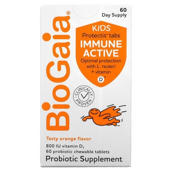 BioGaia, Kids, Immune Active with L. Reuteri + Vitamin D, Orange, 60 probiotic chewable tablets,BioGaia, Kids, Immune Active with L. Reuteri + витамин D, апельсин, 60 жевательных таблеток с пробиотиками