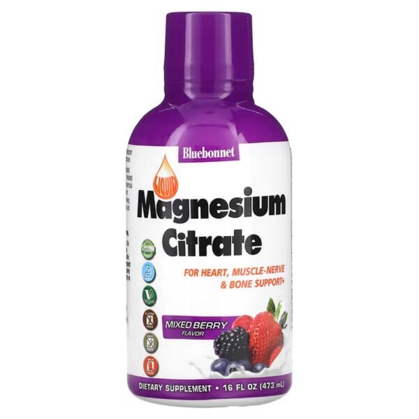 Bluebonnet Nutrition, Liquid Magnesium Citrate, Berry Blend, 16 fl. oz (473 ml),Bluebonnet Nutrition, жидкий цитрат магния, ягодный вкус, 472 мл (16 жидк. унций)