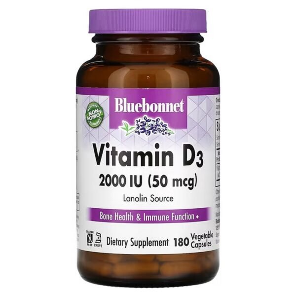 Bluebonnet Nutrition, Vitamin D3, 50 mcg (2,000 IU), 180 vegetable capsules,Bluebonnet Nutrition, витамин D3, 50 мкг (2000 МЕ), 180 растительных капсул