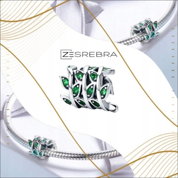 CHARMS GREEN LEAVES silver 925 silver creeper bead pendant leaves;DIJES HOJAS VERDES plata 925 colgante de cuentas de enredadera de plata hojas