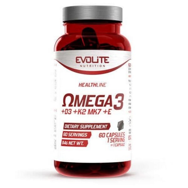 Evolite Nutrition Vitamins and Minerals Omega 3 + D3 + K2 Mk7 + E 60 Caps.