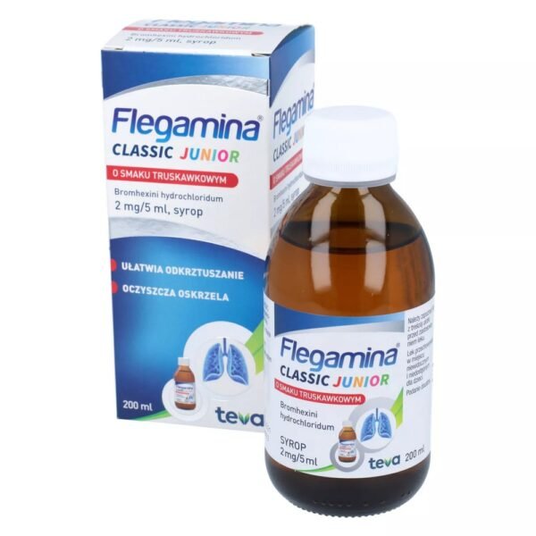 Teva Pharmaceutical Industries Ltd,FLEGAMINA Classic Junior with strawberry flavor 2mg/5ml, 200ml,FLEGAMINA Classic Junior o smaku truskawkowym 2mg/5ml, 200ml