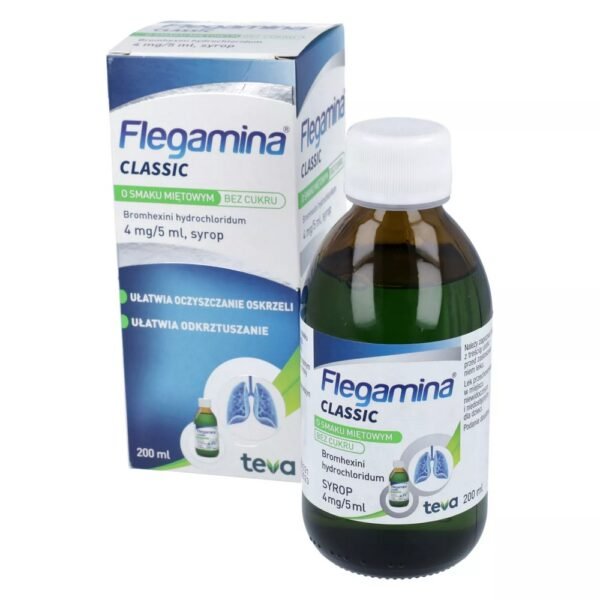 Teva Pharmaceutical Industries Ltd,Flegamina Classic Mint flavored syrup without sugar 4 mg / 5 ml 200 ml,Flegamina Classic Syrop o smaku miętowym bez cukru 4 mg / 5 ml 200 ml