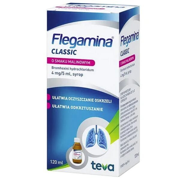 Teva Pharmaceutical Industries Ltd,FLEGAMINA Classic with raspberry flavor 4mg/5ml, 120ml,FLEGAMINA Classic o smaku malinowym 4mg/5ml, 120ml