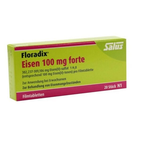 Floradix iron 100 mg forte film-coated tablets (20 pieces), Floradix Eisen 100 mg forte Filmtabletten (20 Stk.)