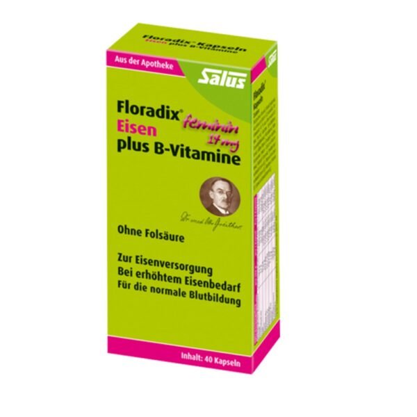 Floradix iron plus B vitamins capsules 40 pcs, Floradix Eisen plus B-Vitamine Kapseln 40 Stk