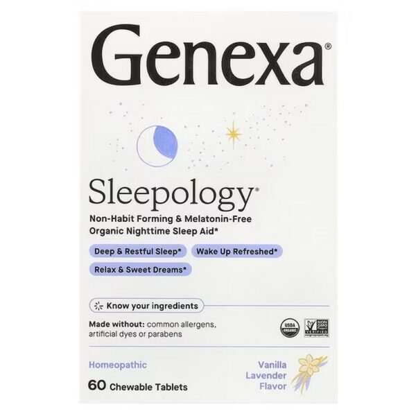 Genexa LLC, Sleepology, Organic Nighttime Sleep Aid, Vanilla Lavender, 60 Chewable Tablets,Genexa LLC, Sleepology, Bio-Einschlafhilfe für die Nacht, Vanille-Lavendel, 60 Kautabletten