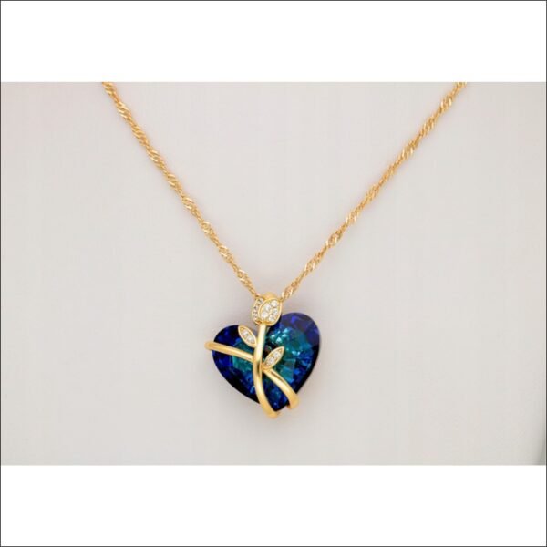 GOLD NECKLACE CRYSTAL ROSE HEART PENDANT 925 Engraving for Christmas Gift