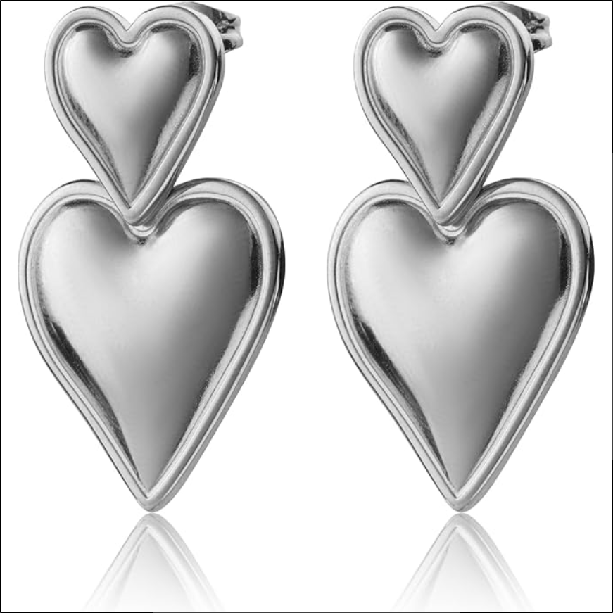 Kenivira Earrings Gold Heart Drop Earrings Double Heart Dangle Earrings for Women Girls;Pendientes Kenivira Pendientes Colgantes de Corazón de Oro Pendientes Colgantes de Doble Corazón para Mujeres y Niñas 2 kenivira-earrings-gold-heart-drop-earrings-double-heart-dangle-earrings-for-women-girls-silver.jpg