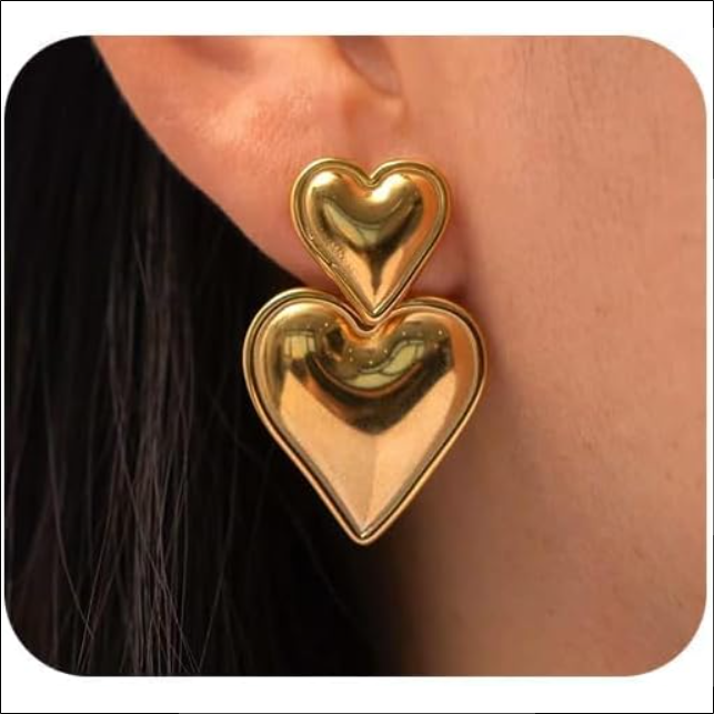Kenivira Earrings Gold Heart Drop Earrings Double Heart Dangle Earrings for Women Girls;Pendientes Kenivira Pendientes Colgantes de Corazón de Oro Pendientes Colgantes de Doble Corazón para Mujeres y Niñas 1 kenivira-earrings-gold-heart-drop-earrings-double-heart-dangle-earrings-for-women-girls.jpg