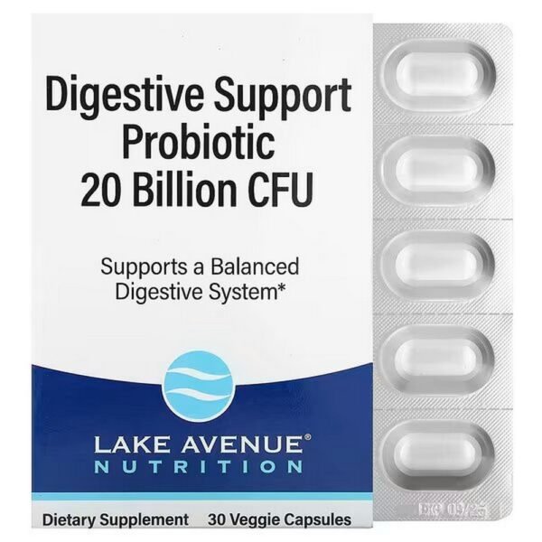 Lake Avenue Nutrition, Digestive Support Probiotic, 20 Billion CFU, 30 Capsules,Lake Avenue Nutrition, Probiotikum zur Unterstützung der Verdauung, 20 Milliarden KBE, 30 Kapseln