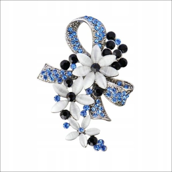 LUX SILVER BROOCH FLOWERS BOUQUET RIBBON + GIFT BOX;BROCHE DE PLATA LUX CINTA DE RAMO DE FLORES + CAJA DE REGALO