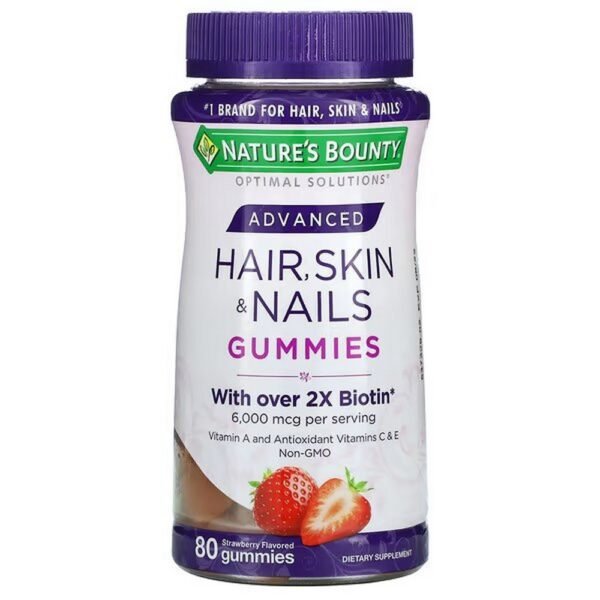 Nature's Bounty, Advanced Hair, Skin & Nails gummies, strawberry, 80 gummies,Nature's Bounty, Advanced Hair, Skin & Nails Fruchtgummis, Erdbeere, 80 Fruchtgummis