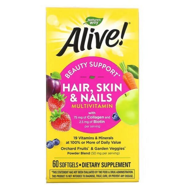 Nature's Way, Alive! Hair, Skin & Nails Multi-Vitamin, Strawberry Flavor, 60 Softgels,Nature's Way, Am Leben! Haar, Haut & Nägel Multi-Vitamin, Erdbeer-Aroma, 60 Softgels