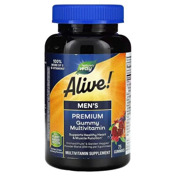 Nature's Way, Alive! Premium Gummy Multivitamin for Men,Orange,Grape and Cherry,75 Gummies,Nature's Way,Alive! Premium-Fruchtgummi-Multivitamin für Männer, Orange, Traube und Kirsche, 75 Fruchtgummis