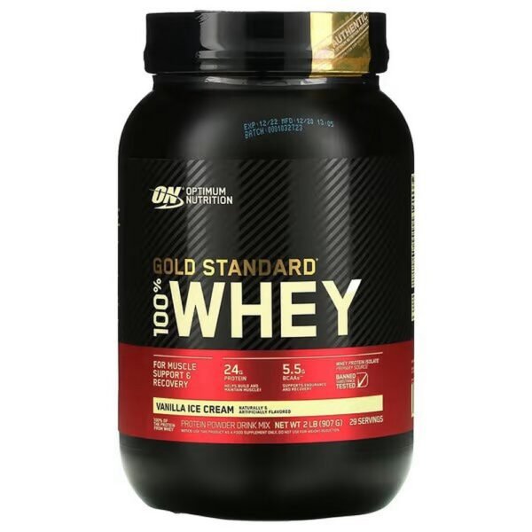 Optimum Nutrition, Gold Standard 100% Whey, Vanilla Ice Cream, 907 g (2 lbs.),Optimum Nutrition, Gold Standard 100% Whey, Vanilleeis, 907 g (2 lbs.)