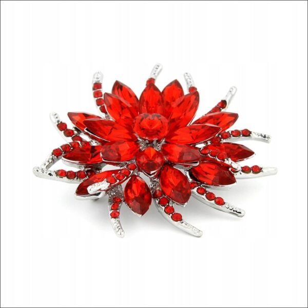 red flower brooch with crystals and zirconia