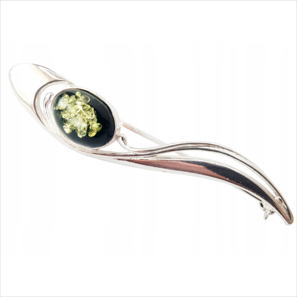 Silver BROOCH with AMBER, large, green GIFT