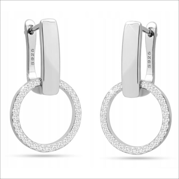SILVER HOOP EARRINGS WITH ZIRCONS DIAMOND CUT SILVER 925 CASUAL STYLE;PENDIENTES DE ARO DE PLATA CON CIRCONITAS CORTE DIAMANTE PLATA 925 ESTILO CASUAL