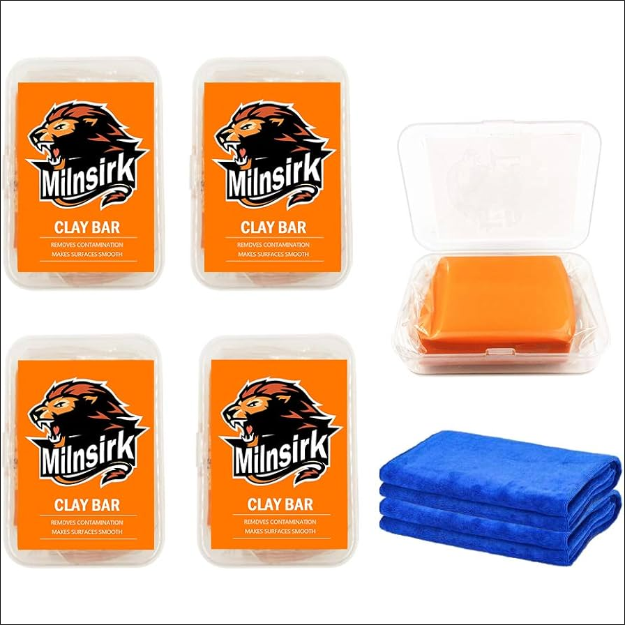 Milnsirk Cleaning Clay Car Clay 1 Milnsirk Cleaning Clay Car Clay Bar 4 Pack 400g Cleaning Clay Paint Cleaning Clay for Cleaning Car Paint, Polish Window Glass, with Microfibre Towel