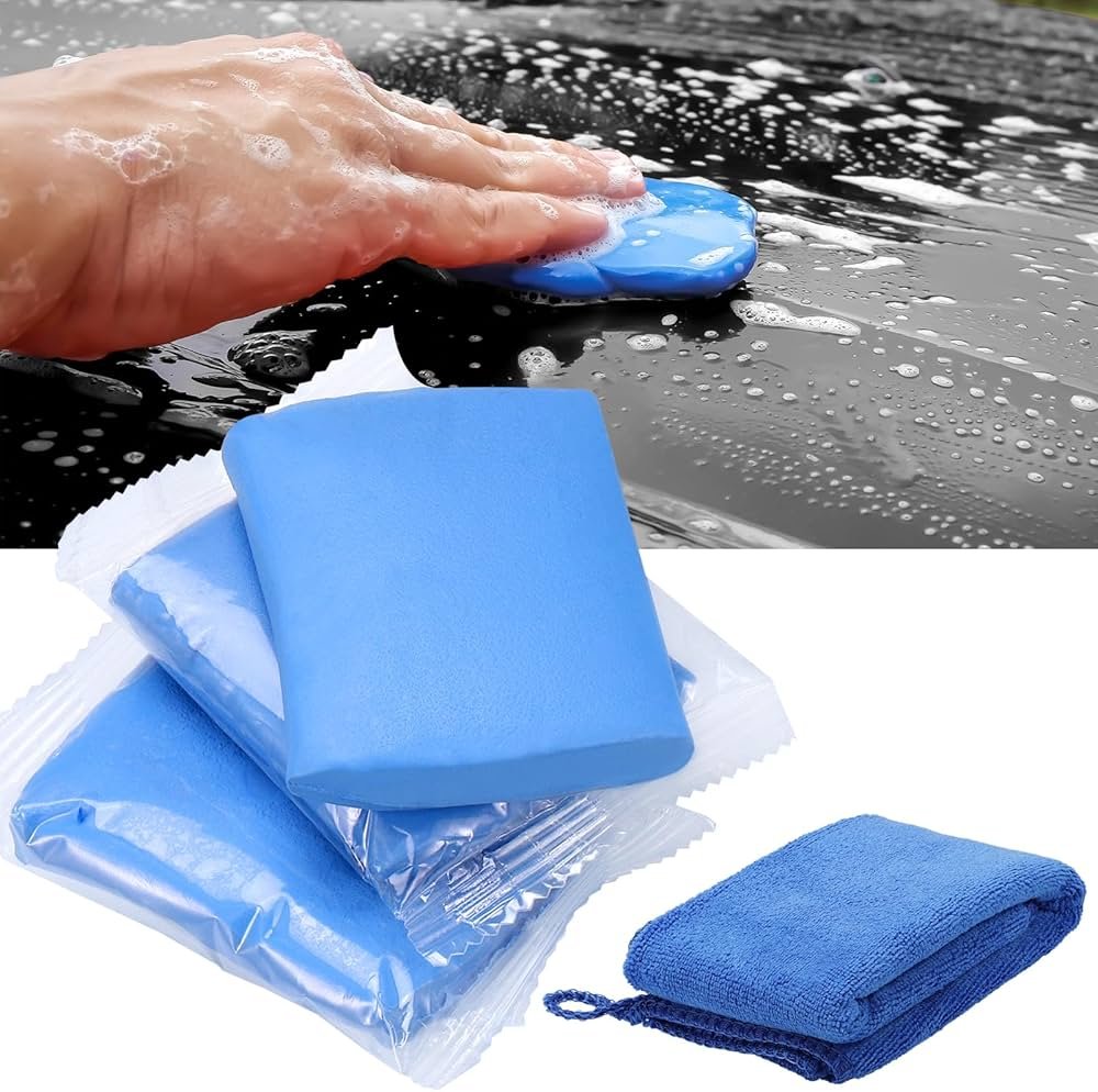 Huiguli Car Cleaning Clay 1 Huiguli Car Cleaning Clay, Pack of 3 Car Cleaning Compound with Towel, Paint Cleaning Clay for Paint Care, Magic Car Clay Bar for Car Cleaning, Rim Cleaning (300 g, Blue)