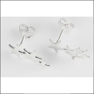 Beautiful Silver Plated Triple Star Earrings;Hermosos Aretes de Triple Estrella Chapados en Plata
