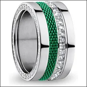 BERING Interchangeable combination rings for women in silver and green with unique Twist- & Change system, gears, 8, metal, No Gemstone;Anillos combinados intercambiables BERING para mujer en plata y verde con sistema único de giro y cambio, engranajes, 8, metal, Sin piedras preciosas