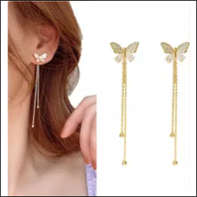 butterfly Long women's hanging stud earrings;aretes colgantes largos de mariposa para mujer