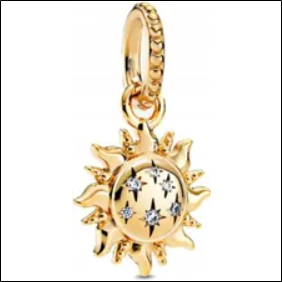 Charm pendant golden shiny sun Silver 925;Colgante con dije dorado sol brillante Plata 925