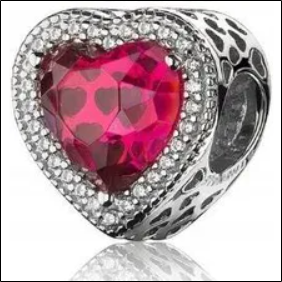 Charms shiny pink convex heart silver s925;Dijes corazón convexo rosa brillante plata s925
