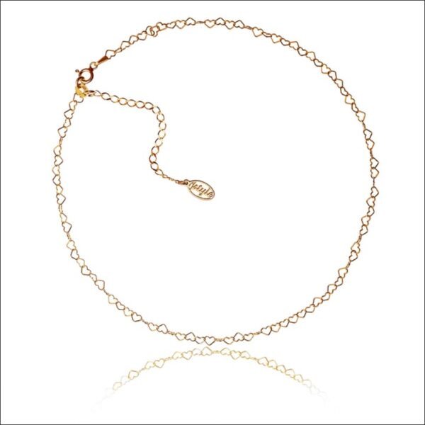 Choker - heart chain silver gold plated;Gargantilla-cadena de corazón plateado chapado en oro