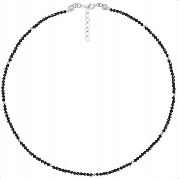 Choker necklace silver spinel black with balls;Gargantilla de espinela plateada negra con bolas