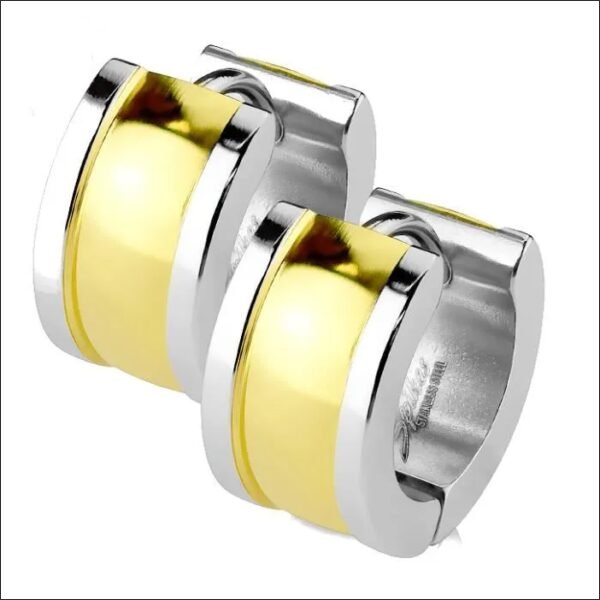 Earrings - Steel - Wide gold band - Men;Pendientes - Acero-Banda ancha de oro-Hombre