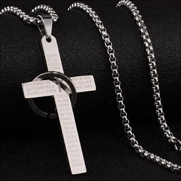 FAFEICY Men's Stainless Steel Cross Pendant Necklace - Set of 2 - Silver Black - Simple Elegant;Collar con Colgante de Cruz de Acero Inoxidable para Hombre FAFEICY - Juego de 2 - Plateado Negro-Simple Elegante