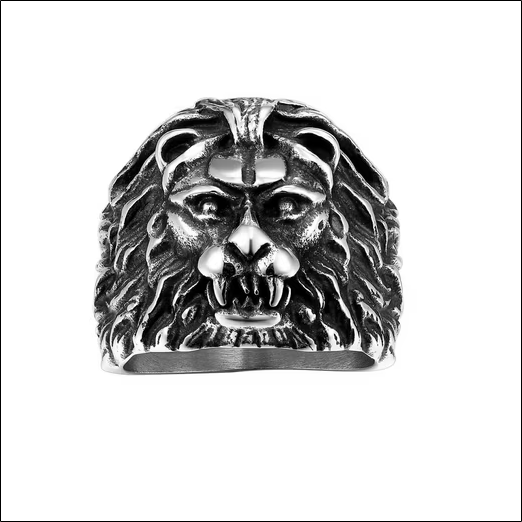 Finger Ring Men's Ring Men's Stainless Steel Lion Blackened SRL200;Bague Homme Bague Homme Lion en Acier Inoxydable Noirci SRL 200