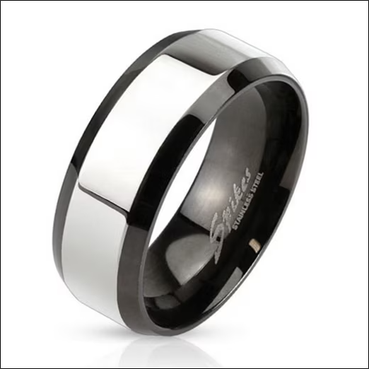 Finger Ring Silver Middle Part Black Stainless Steel Men;Bague en Argent Partie Centrale En Acier Inoxydable Noir Hommes