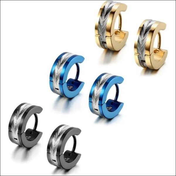 Flongo 3 Pairs Men's Stainless Steel Hinged Feather Bling Classic Polished Stud Earring Fashion Jewelry;Flongo 3 Pares de Pendientes Pulidos Clásicos Ostentosos de Plumas con Bisagras de Acero Inoxidable para Hombre, Joyería de Moda