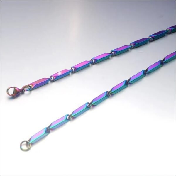 HUEIHWOH Men's Oblique Link Neck Chain Stick Titanium Steel Width 3mm Length 60cm,Colorful;Cadena de Eslabones Oblicuos HUEIHWOH para Hombre, Barra de Acero de Titanio, Ancho de 3 mm, Largo de 60 cm, Colorida